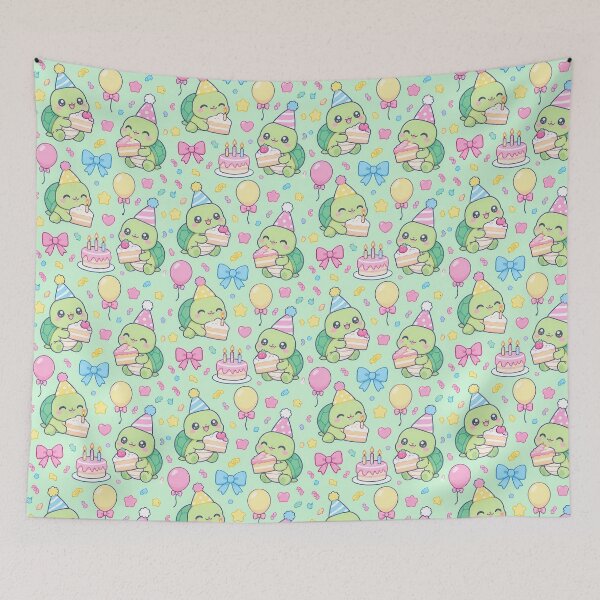 Item preview, Kawaii Birthday Turtle Cake Slice Pastel Pattern designed and sold by Soft Berry Studio.