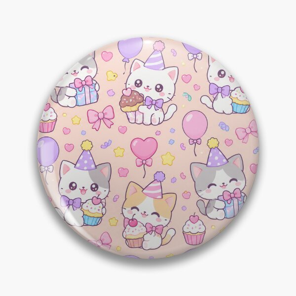 Item preview, Kawaii Birthday Kitty Cupcake Party Pastel Pattern designed and sold by Soft Berry Studio.