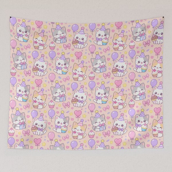 Item preview, Kawaii Birthday Kitty Cupcake Party Pastel Pattern designed and sold by Soft Berry Studio.