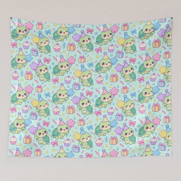 Item preview, Kawaii Birthday Turtle Star Balloon Pastel Pattern designed and sold by Soft Berry Studio.