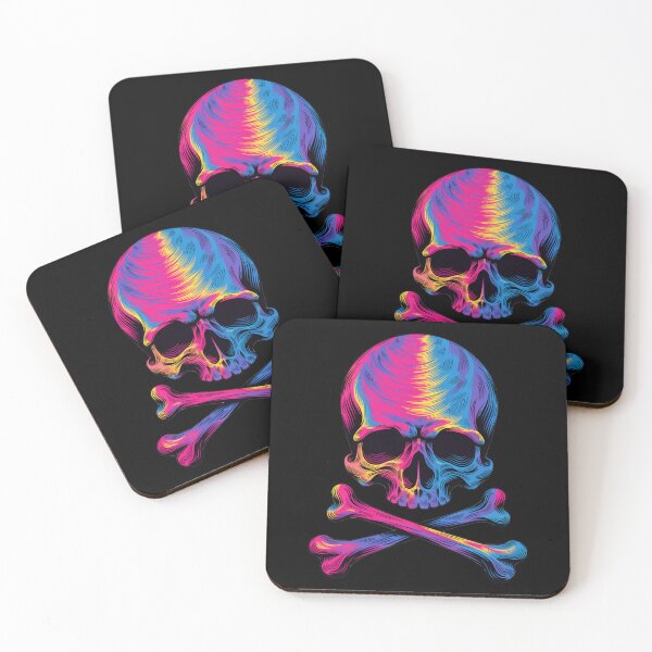 Item preview, Colorful Psychedelic Engraved Skull and Crossbones Art designed and sold by Skulls & Calaveras.