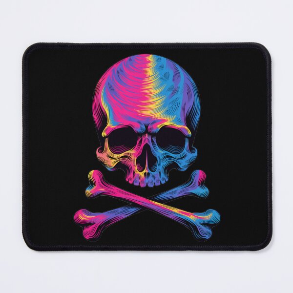 Item preview, Colorful Psychedelic Engraved Skull and Crossbones Art designed and sold by Skulls & Calaveras.