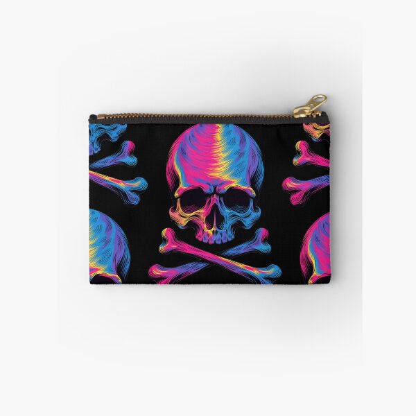 Item preview, Colorful Psychedelic Engraved Skull and Crossbones Art designed and sold by Skulls & Calaveras.