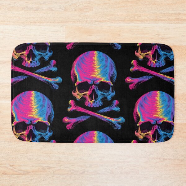 Item preview, Colorful Psychedelic Engraved Skull and Crossbones Art designed and sold by Skulls & Calaveras.