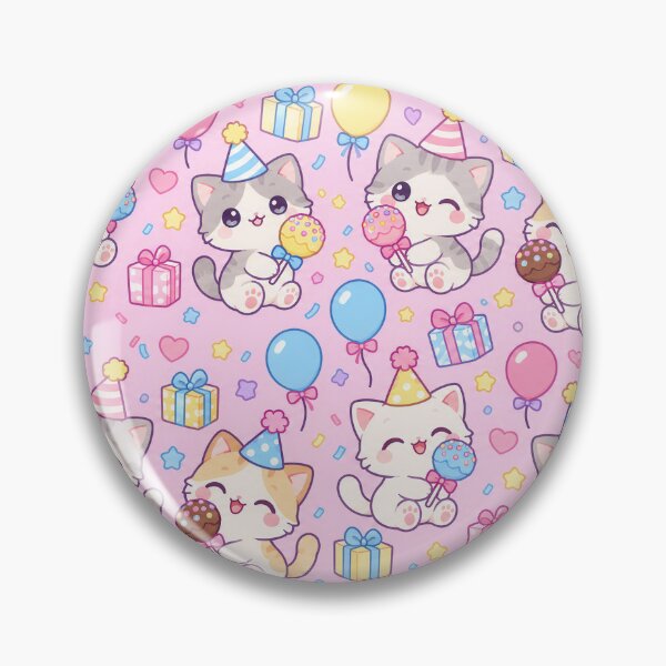 Item preview, Kawaii Birthday Kitty Cake Pop Pastel Pattern designed and sold by Soft Berry Studio.