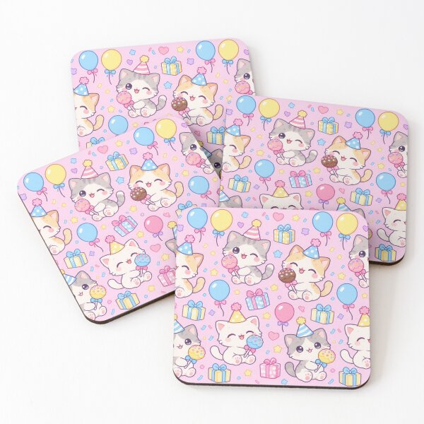 Item preview, Kawaii Birthday Kitty Cake Pop Pastel Pattern designed and sold by Soft Berry Studio.