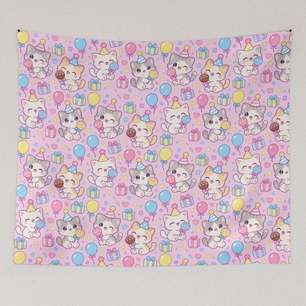 Item preview, Kawaii Birthday Kitty Cake Pop Pastel Pattern designed and sold by Soft Berry Studio.