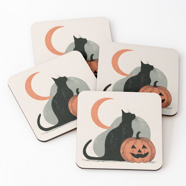 Item preview, Minimalist Black Cat with Moon and Jack o Lantern designed and sold by Purrista Studio.