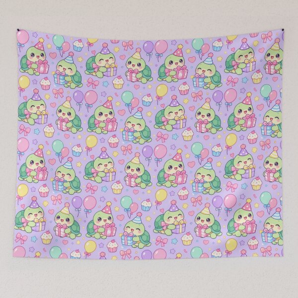 Item preview, Kawaii Birthday Turtle Bow Gift Pastel Pattern designed and sold by Soft Berry Studio.