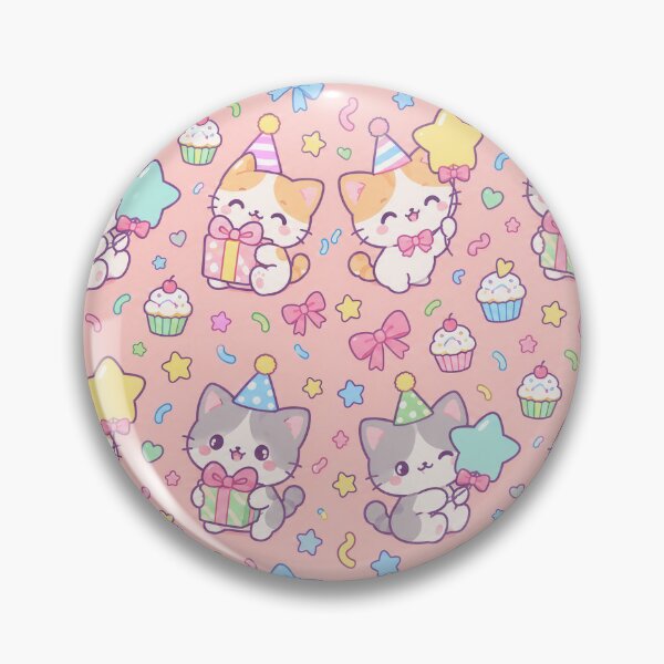 Item preview, Kawaii Birthday Kitty Star Balloon Pastel Pattern designed and sold by Soft Berry Studio.