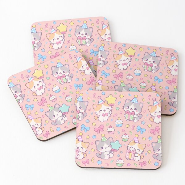 Item preview, Kawaii Birthday Kitty Star Balloon Pastel Pattern designed and sold by Soft Berry Studio.
