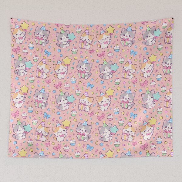 Item preview, Kawaii Birthday Kitty Star Balloon Pastel Pattern designed and sold by Soft Berry Studio.
