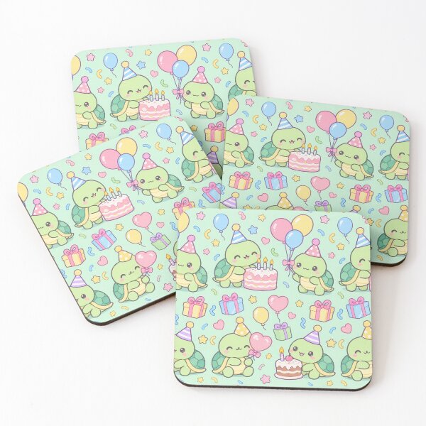 Item preview, Kawaii Birthday Turtle Candle Cake Pastel Pattern designed and sold by Soft Berry Studio.