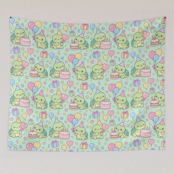 Item preview, Kawaii Birthday Turtle Candle Cake Pastel Pattern designed and sold by Soft Berry Studio.