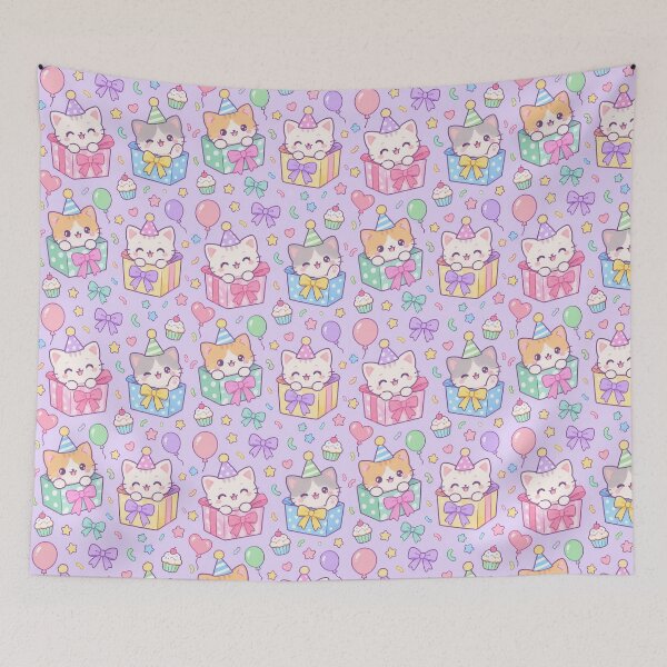Item preview, Kawaii Birthday Kitty Gift Box Pastel Pattern designed and sold by Soft Berry Studio.