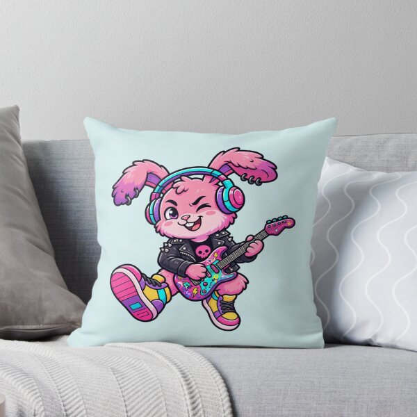 Aperçu de l'œuvre Cute Punk Bunny Guitarist | Kawaii Rock Music Rabbit créée et vendue par MrDev.