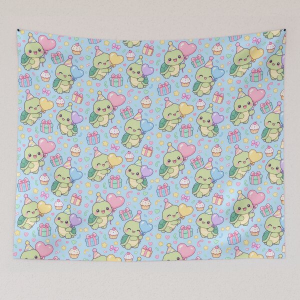 Item preview, Kawaii Birthday Turtle Heart Balloon Pastel Pattern designed and sold by Soft Berry Studio.