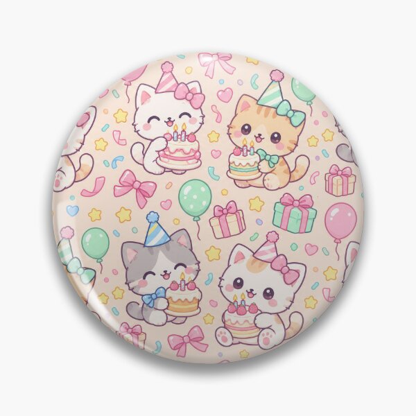 Item preview, Kawaii Birthday Kitty Ribbon Cake Pastel Pattern designed and sold by Soft Berry Studio.