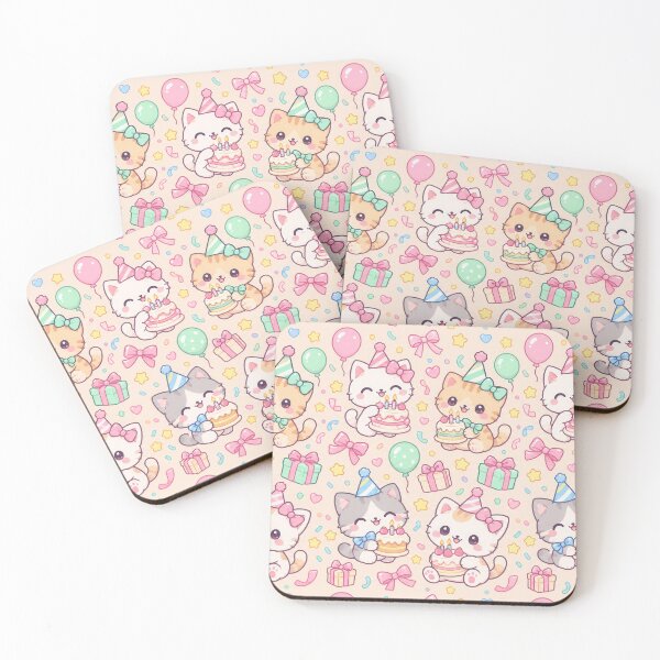 Item preview, Kawaii Birthday Kitty Ribbon Cake Pastel Pattern designed and sold by Soft Berry Studio.