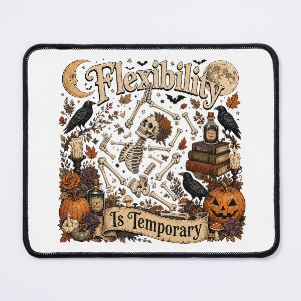 Item preview, Flexibility Is Temporary Funny Skeleton Yoga Halloween designed and sold by JoyfullyOffbeat.