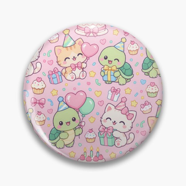 Item preview, Kawaii Birthday Turtle and Kitty Best Friends Pastel Pattern designed and sold by Soft Berry Studio.