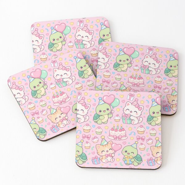 Item preview, Kawaii Birthday Turtle and Kitty Best Friends Pastel Pattern designed and sold by Soft Berry Studio.