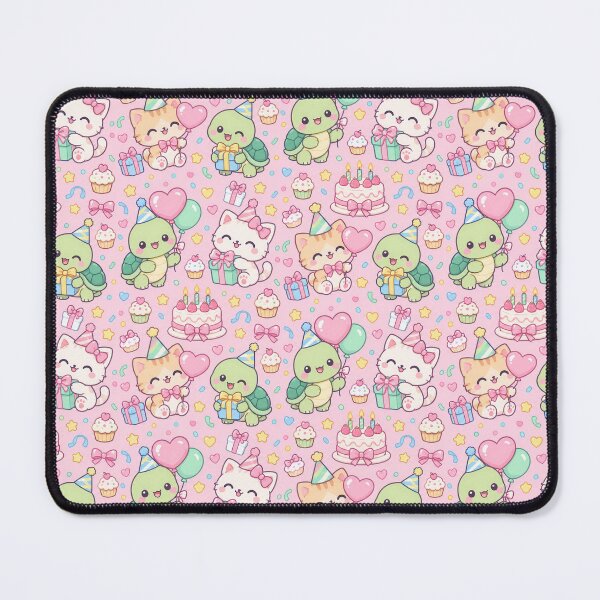 Item preview, Kawaii Birthday Turtle and Kitty Best Friends Pastel Pattern designed and sold by Soft Berry Studio.