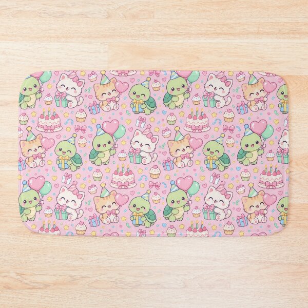 Item preview, Kawaii Birthday Turtle and Kitty Best Friends Pastel Pattern designed and sold by Soft Berry Studio.