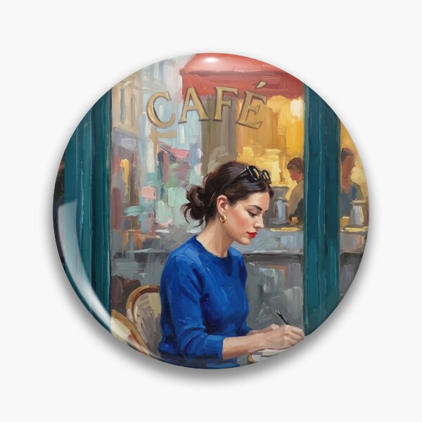 Item preview, Parisian Café Window, Woman Writing Impressionist Painting designed and sold by CARRAANN.