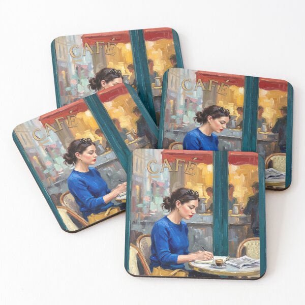 Item preview, Parisian Café Window, Woman Writing Impressionist Painting designed and sold by CARRAANN.