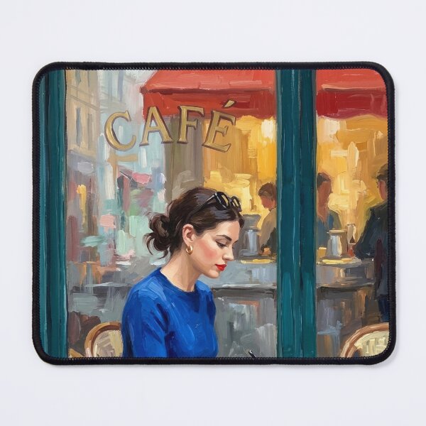 Artikelvorschau, Pariser Caféfenster, schreibende Frau – impressionistisches Gemälde entworfen und verkauft von CARRAANN.