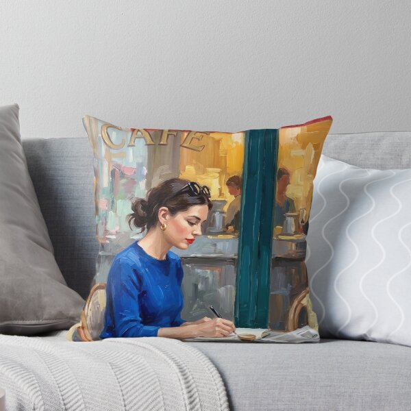 Item preview, Parisian Café Window, Woman Writing Impressionist Painting designed and sold by CARRAANN.