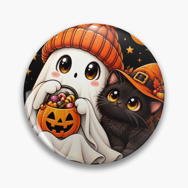 Item preview, Cute Halloween Ghost & Black Cat – Cozy Spooky Friends designed and sold by Vsajanas.