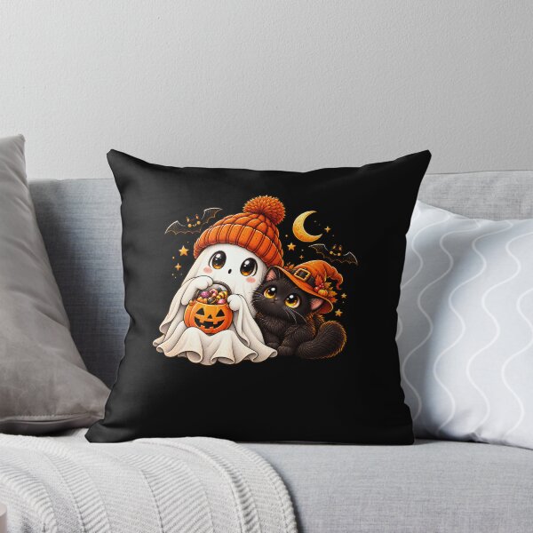 Item preview, Cute Halloween Ghost & Black Cat – Cozy Spooky Friends designed and sold by Vsajanas.