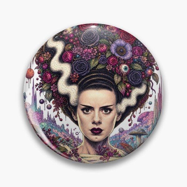 Item preview, Bride Of Frankenstein Aliencore Gothic design, Psychedelic Cosmic Goth Art, Surreal Horror, Celestial Dark Fantasy Floral designed and sold by SpookyShadesLab.