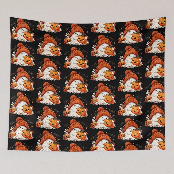 Item preview, Sleepy Halloween Ghost Hugging Pumpkin – Cute Cozy Spooky Season designed and sold by Vsajanas.