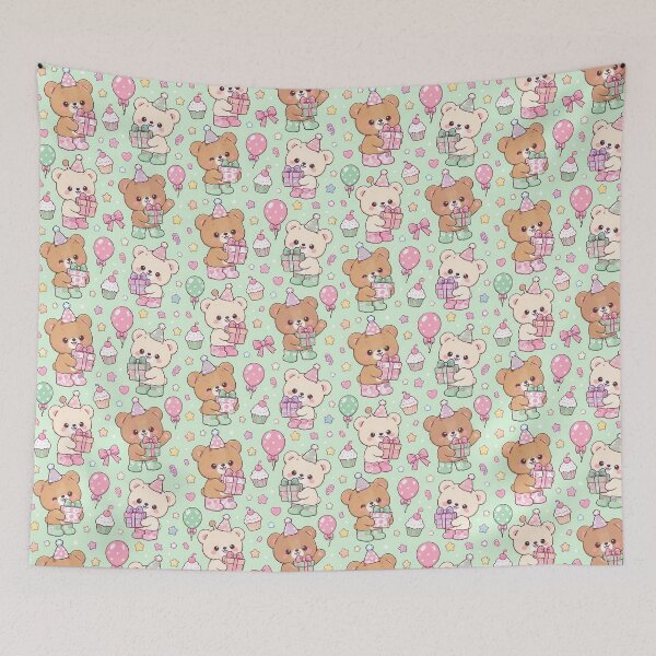 Item preview, Kawaii Birthday Bear Rain Boots Pastel Party Pattern designed and sold by Soft Berry Studio.