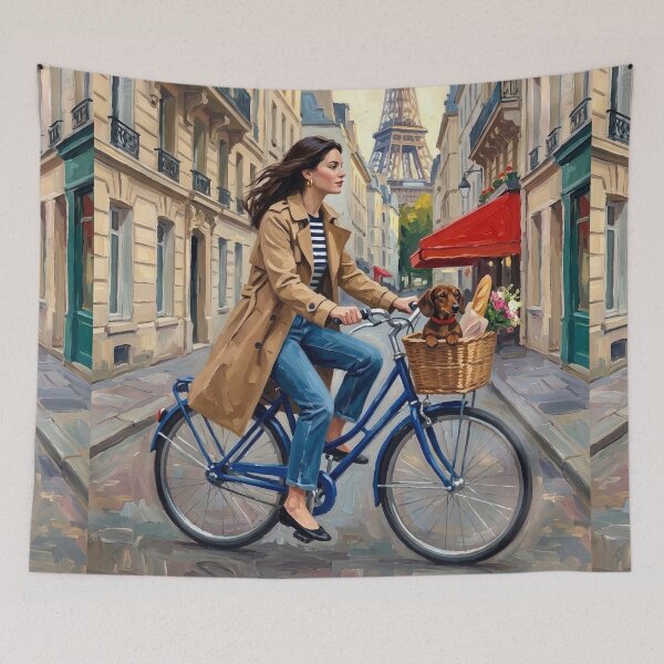 Item preview, Parisian Bike Ride, Eiffel Tower Street | Impressionist Painting designed and sold by CARRAANN.