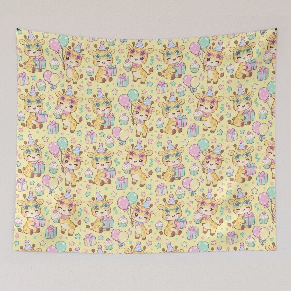 Item preview, Kawaii Birthday Giraffe Star Glasses Pastel Pattern designed and sold by Soft Berry Studio.