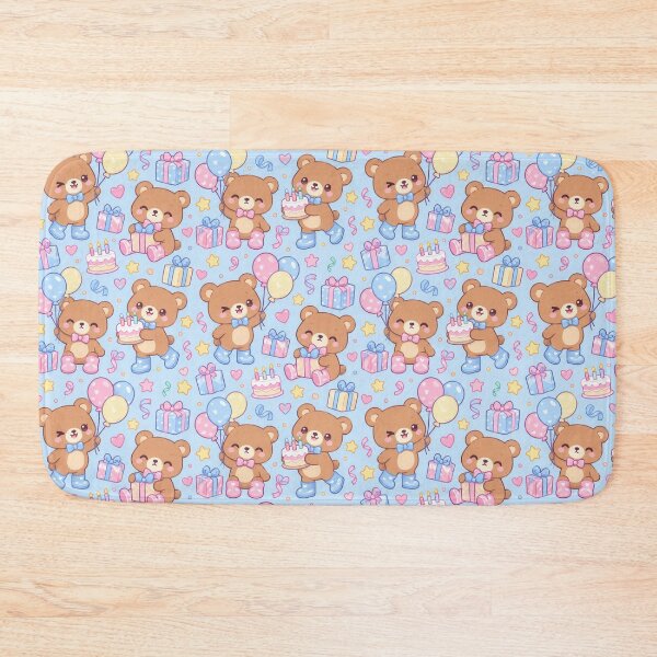 Item preview, Kawaii Birthday Bear Balloon Rain Boots Pastel Pattern designed and sold by Soft Berry Studio.