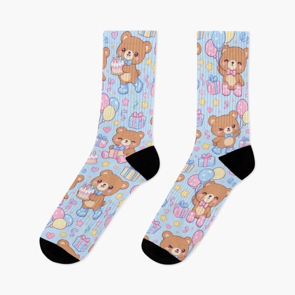 Item preview, Kawaii Birthday Bear Balloon Rain Boots Pastel Pattern designed and sold by Soft Berry Studio.