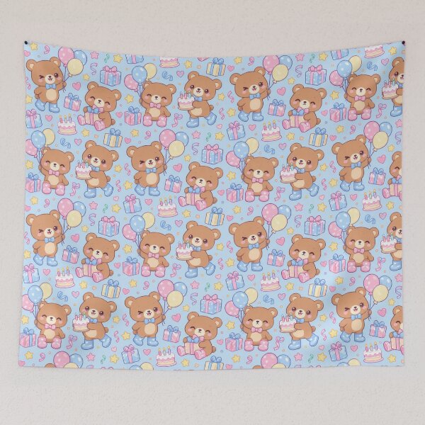 Item preview, Kawaii Birthday Bear Balloon Rain Boots Pastel Pattern designed and sold by Soft Berry Studio.