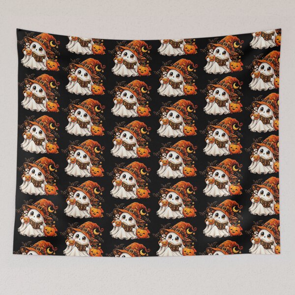 Item preview, Cute Witch Ghost With Coffee & Spellbook – Cozy Halloween Magic designed and sold by Vsajanas.