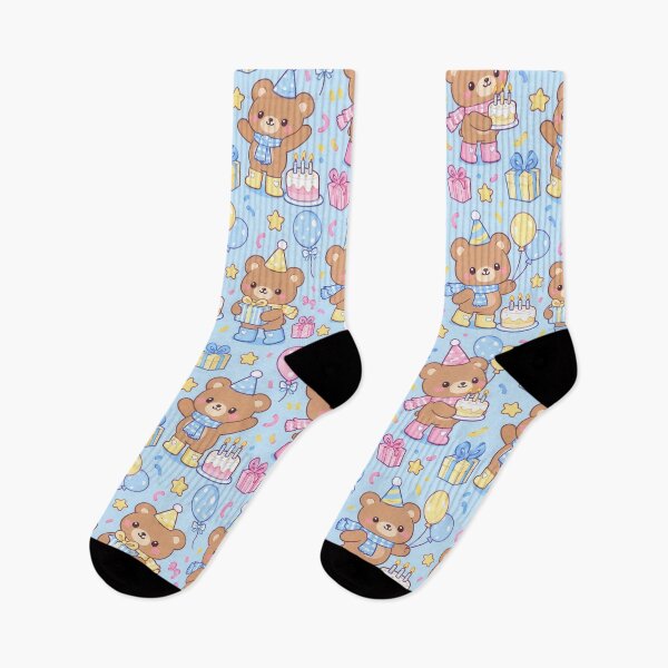Item preview, Kawaii Birthday Bear Cake Rain Boots Pastel Pattern designed and sold by Soft Berry Studio.