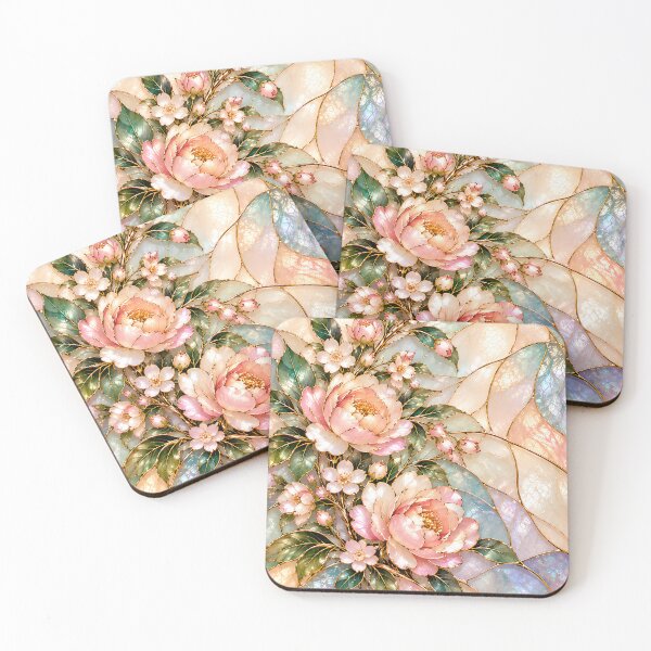 Item preview, Pink Peony Flowers with Blue Mother of Pearl Floral Art designed and sold by ManJiangHong.