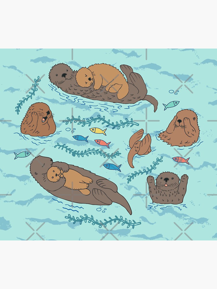 Thumbnail 3 of 3, Sticker, Sea Otters - cute animal pattern by Cecca Designs designed and sold by Cecca-Designs.