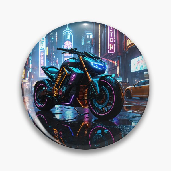Item preview, Futuristic Cyberpunk Motorcycle Neon City Street Art designed and sold by 5KQuality.