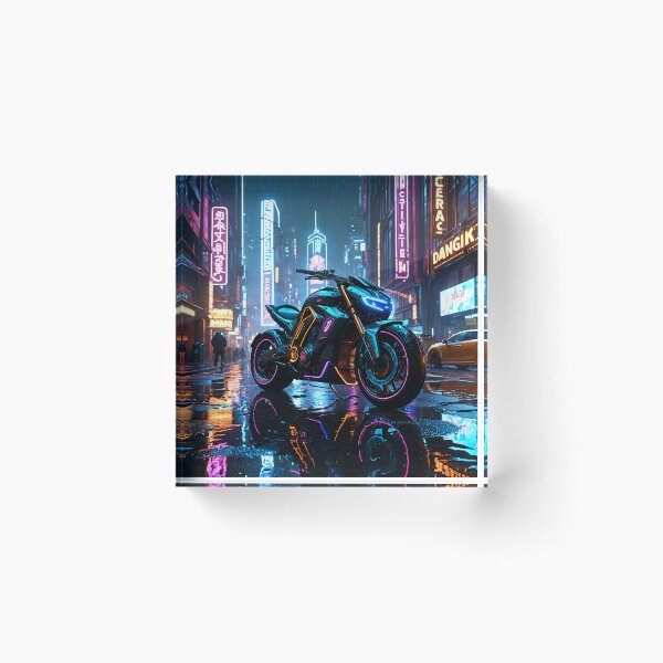 Item preview, Futuristic Cyberpunk Motorcycle Neon City Street Art designed and sold by 5KQuality.