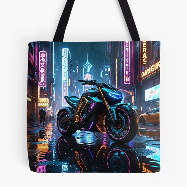 Item preview, Futuristic Cyberpunk Motorcycle Neon City Street Art designed and sold by 5KQuality.