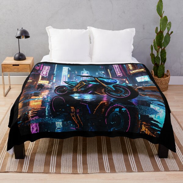 Item preview, Futuristic Cyberpunk Motorcycle Neon City Street Art designed and sold by 5KQuality.